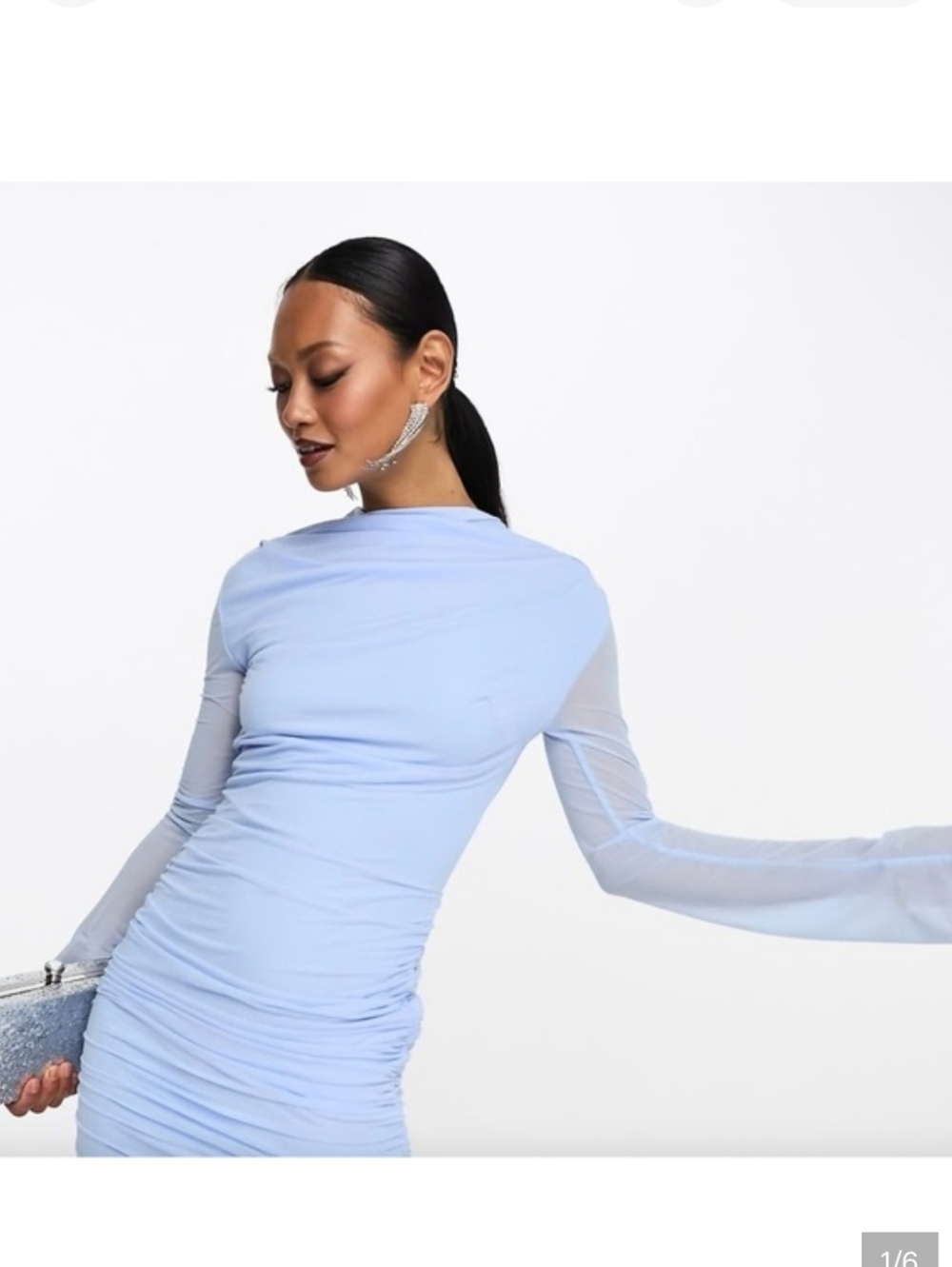 Light Blue Long Sleeve Ruched Bodycon Dress ASOS